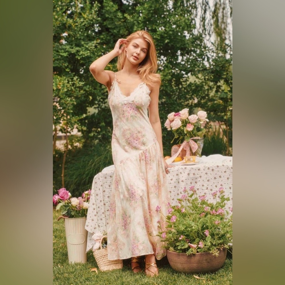 NWT Lait Collection Lace Cream Pink Floral Dress New Size Large